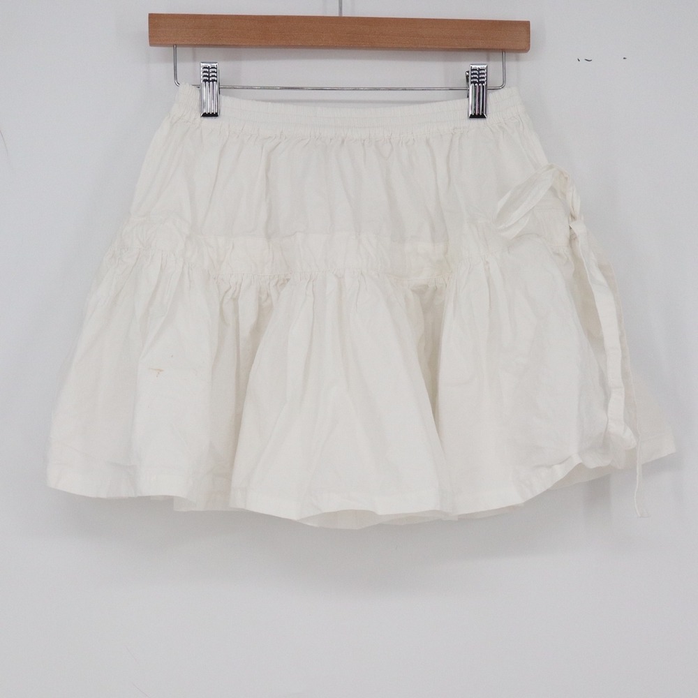 a.ren Skirt Womens S White Tiered Side Tie Ruffle Cotton Mini Good